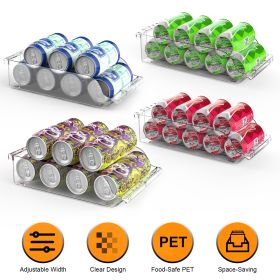 4Pcs Soda Can Organizers for Refrigerator Width Adjustable Clear Drink Organizer Expandable Can Holder Dispenser for Fridge Pantry Freezer GPCT52
