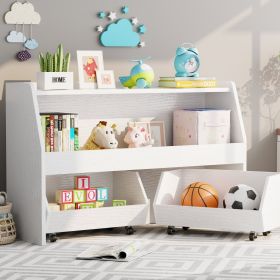 2-Tier Portable Toy Storage, Kids Toy Organizer W/2 Removable Bins with 4 Wheels(White)