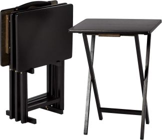 Foldable TV Tray Table with Storage Rack, Space-Saving Design, 15" x 19" x 26", Black, 4-Pack