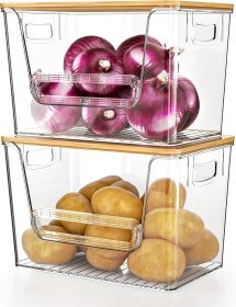 2 Set Pantry Organizers and Storage, Trash Bag Holder Under Sink Organizer for 4-13 Gal Bags, Trash Bag Dispenser with Bamboo Top for Onion, Pota