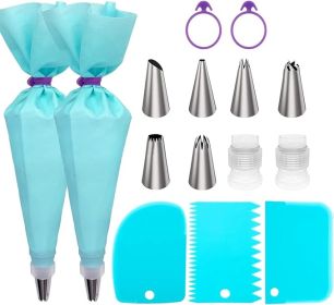 Piping Bags and Tips Set, Reusable Piping Bags, Frosting Piping Kit for Baking with Pastry Bags and Tips, Standard Converters, Silicone Rings