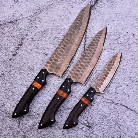 Smoky | Copper Damascus Knife | 3pcs Knife Set | Faneema Cutlery