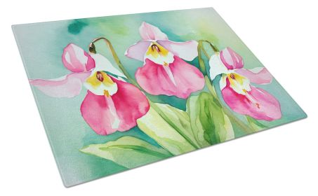 NEW Minnesota Pink and White Lady s Slippers in Watercolor Glass Cutting Board Decorative Tempered Glass Kitchen Cutting and Serving Board Large